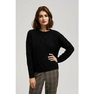 Pulover cu Impletitura Decorativa si Maneci Lung in Negru - Negru imagine