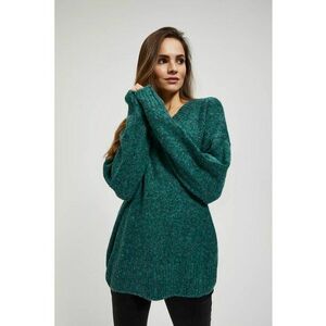 Pulover neted cu decolte in V - Verde inchis imagine