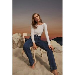 Jeansi wide leg cu inchidere cu doua butoane in albastru inchis - Bleumarin imagine