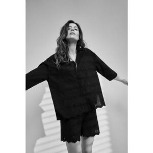 neagră oversized bumbac - Negru imagine