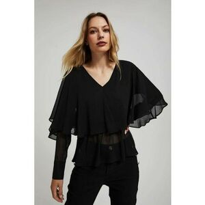 Cămașă neagră - cu volane - decolteu în V - Negru imagine