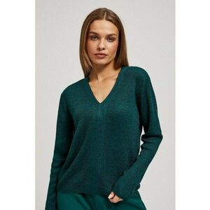 Pulover ajustat cu decolteu in V verde smarald - Verde inchis imagine
