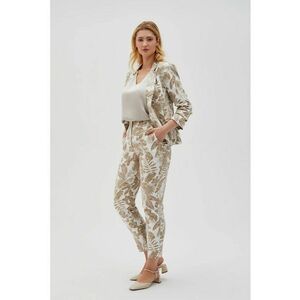 Pantaloni bej cu model vegetal - Alb murdar imagine