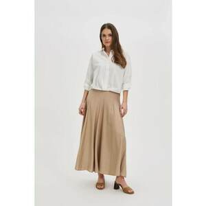 Fusta midi bej - bumbac - talie elastica - evazata - imagine