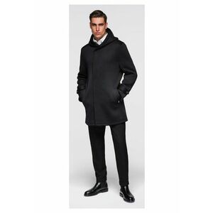 Palton minimalist de lungime medie cu gluga OM-COLC-0144 - Negru imagine