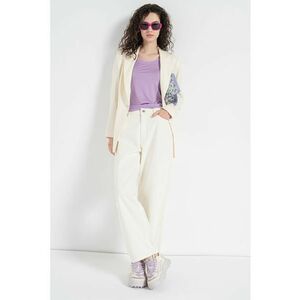 Sacou din amestec de in cu buzunare cu refilet - Crem imagine