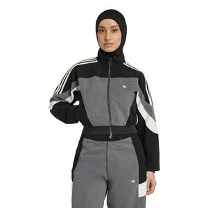 Bluza de trening cu fermoar si guler mediu - Negru/Alb murdar/Gri inchis imagine