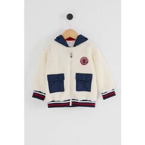 Geaca din material teddy cu buzunare cu clapa - Rosu/Albastru inchis/Bej deschis imagine