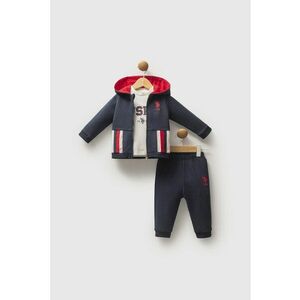 Set de trening cu fermoar si bluza - 3 piese - Rosu/Alb murdar/Bleumarin imagine