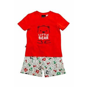 Pijama din bumbac cu maneci scurte si imprimeu de Craciun - Rosu/Alb murdar imagine