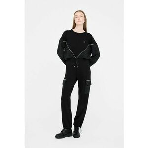 Pantaloni cargo din fleece cu snur - Negru imagine