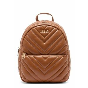 Rucsac matlasat de piele ecologica cu buzunar frontal cu fermoar - Maro cognac imagine