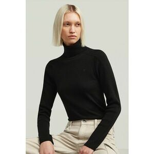 Pulover slim fit din lana cu guler inalt - Negru imagine