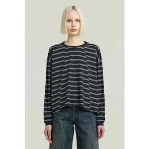 Bluza din bumbac organic cu maneci cazute - Verde aquamarin/Bleumarin imagine