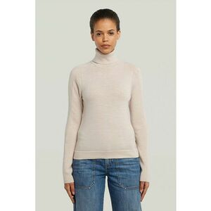 Pulover slim fit din lana cu guler inalt - Crem imagine