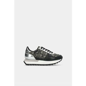 Pantofi sport de piele ecologica cu model monograma - Negru/Argintiu imagine