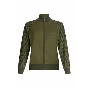 Bluza de trening cu fermoar si detalii cu animal print - Kaki imagine