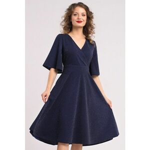 Rochie evazata cu maneci clopot - Bleumarin imagine