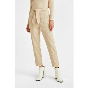 Pantaloni crop cu croiala dreapta si cordon in talie - Bej imagine