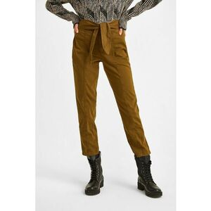 Pantaloni crop cu croiala dreapta si cordon in talie - Caramel imagine