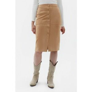 Fusta midi cu nasturi si slit frontal - Maro camel imagine