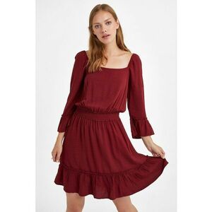 Rochie midi cu croiala in A si maneci trei sferturi - Visiniu imagine