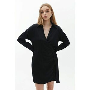 Rochie scurta din satin cu decolteu in V - Negru imagine