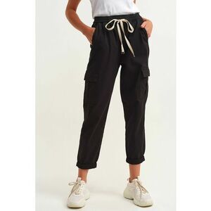 Pantaloni cargo cu snur de ajustare in talie - Negru imagine
