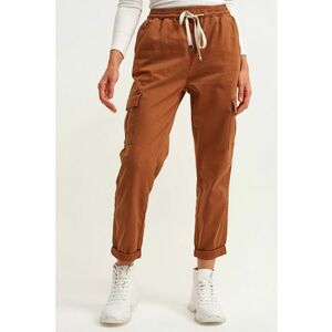 Pantaloni cargo cu snur de ajustare in talie - Portocaliu stins imagine