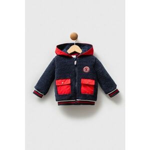 Geaca din material teddy cu buzunare cu clapa - Rosu/Albastru inchis imagine