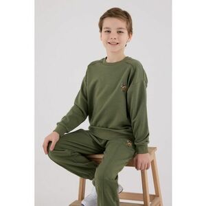 Set de bluza de trening si pantaloni de trening cu broderie discreta - Kaki imagine