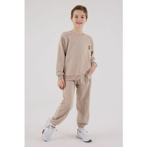 Set de bluza de trening si pantaloni de trening cu broderie discreta - Maro nisip imagine