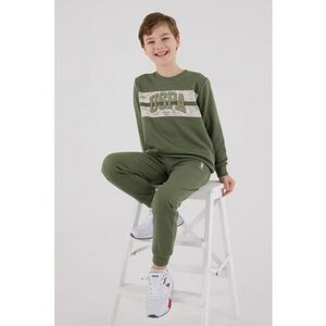 Set de bluza de trening si pantaloni de trening cu imprimeu - Verde feriga/Bej deschis imagine