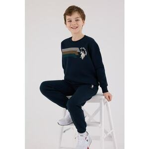 Set de bluza de trening si pantaloni de trening cu imprimeu - Albastru ultramarin/Verde englez/Alb optic imagine