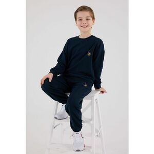 Set de bluza de trening si pantaloni de trening cu broderie discreta - Albastru ultramarin imagine