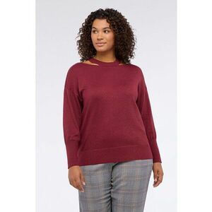 Pulover cu insertii de lurex si decupaje - Rosu inchis imagine