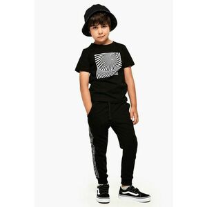 Pantaloni sport cu benzi laterale cu imprimeu text - Negru imagine