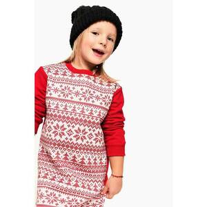 Rochie sport de bumbac cu decolteu rotund si tematica de Craciun - Rosu/Alb imagine