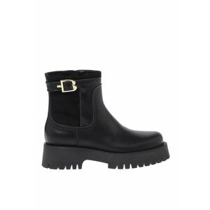 Ghete de piele cu bareta cu catarama decorativa - Negru imagine
