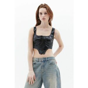 Top crop de piele ecologica cu fermoar - Negru imagine