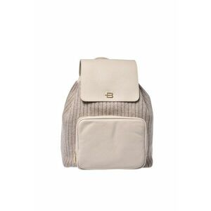 Rucsac din piele cu insertii din material textil - Crem imagine