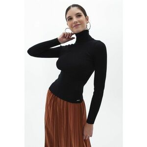 Bluza slim fit cu guler inalt si striatii - Negru imagine