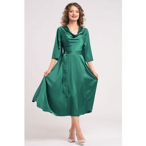 Rochie din satin cu decolteu drapat - Verde imagine
