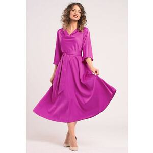 Rochie din satin cu decolteu drapat - Fucsia imagine