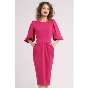 Rochie cu croiala creion si maneci bufante - Fucsia imagine
