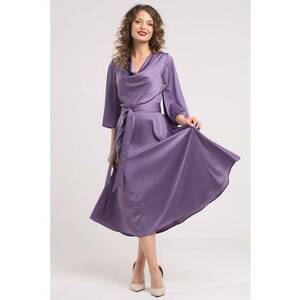 Rochie din satin cu decolteu drapat - Violet prafuit imagine