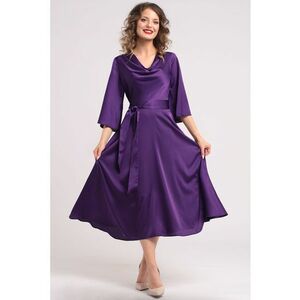 Rochie din satin cu decolteu drapat - Violet imagine