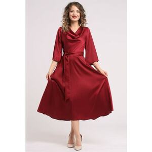 Rochie din satin cu decolteu drapat - Visiniu imagine
