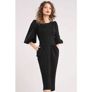 Rochie cu croiala creion si maneci bufante - Negru imagine