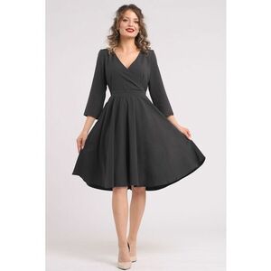 Rochie mini cu croiala in A si buzunare - Gri antracit imagine